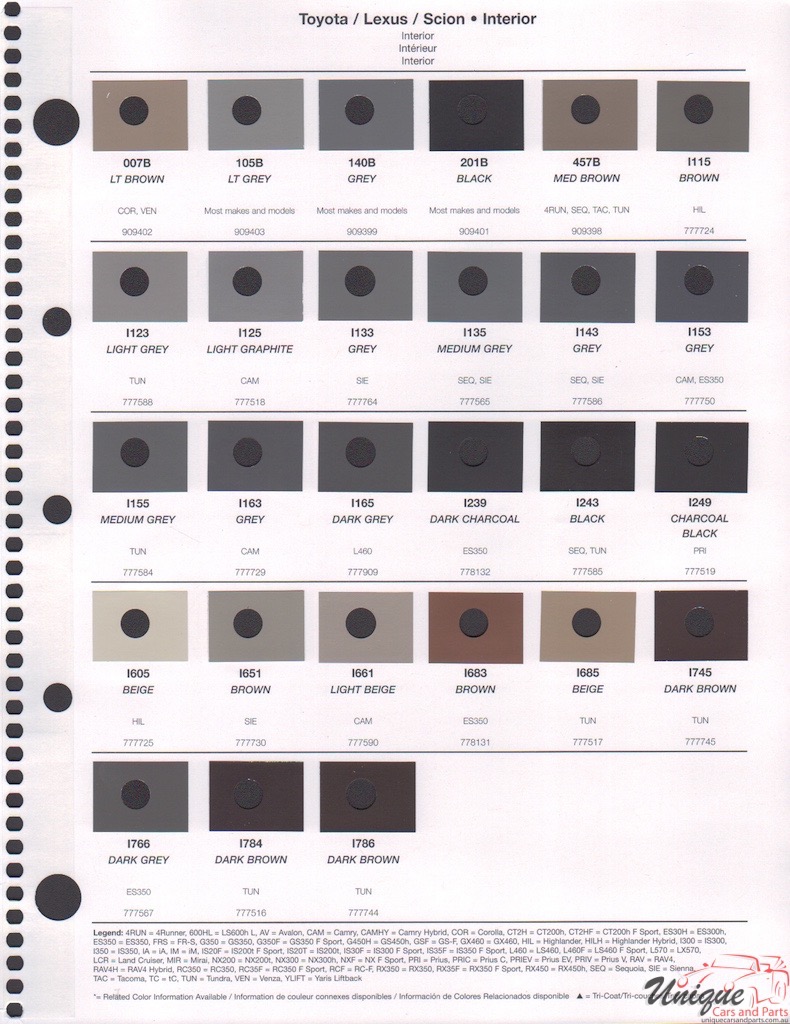 2016 Toyota Paint Charts RM 5